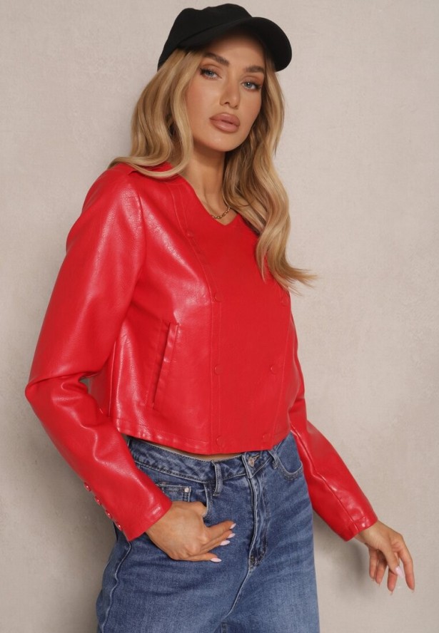 Czerwona Kurtka w Stylu Ramoneski z Guzikami Sesiloria