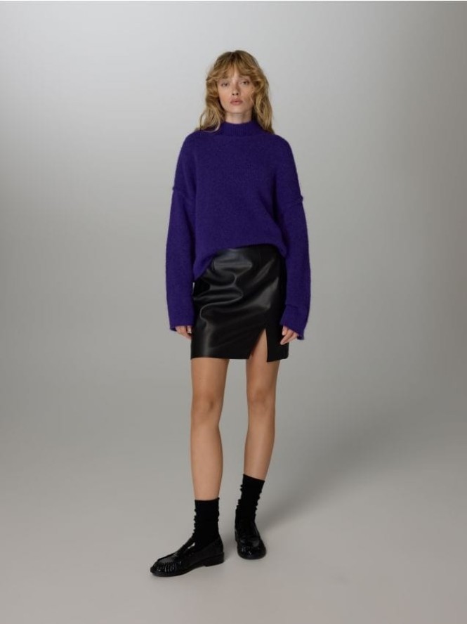 Spódnica mini z imitacji skóry - czarny