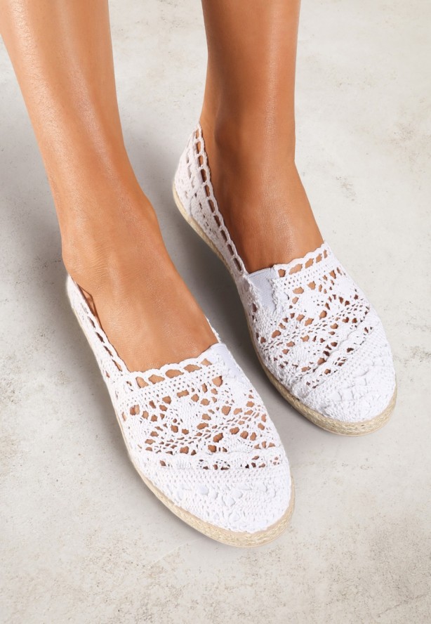 Białe Espadryle z Ażurową Cholewką i Plecioną Podeszwą Gratifyinglys