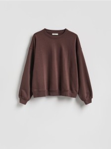 Gładka bluza z bawełną - ciemnobrązowy