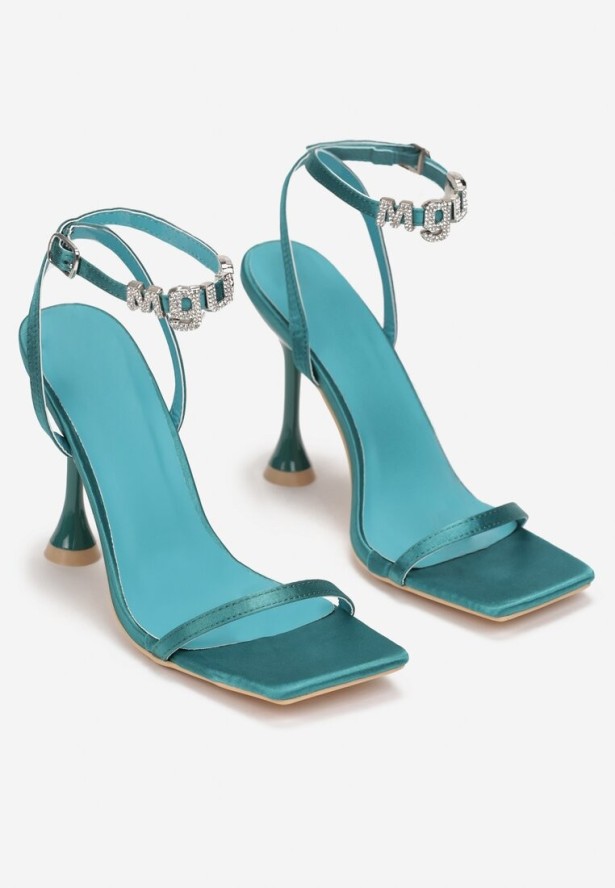 Zielone Sandały Ze Sprzączką i Metalową Ozdobą z Cyrkoniami Myfi