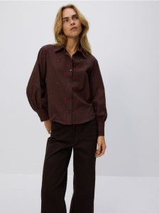 Koszula z haftowanym wzorem - brązowy