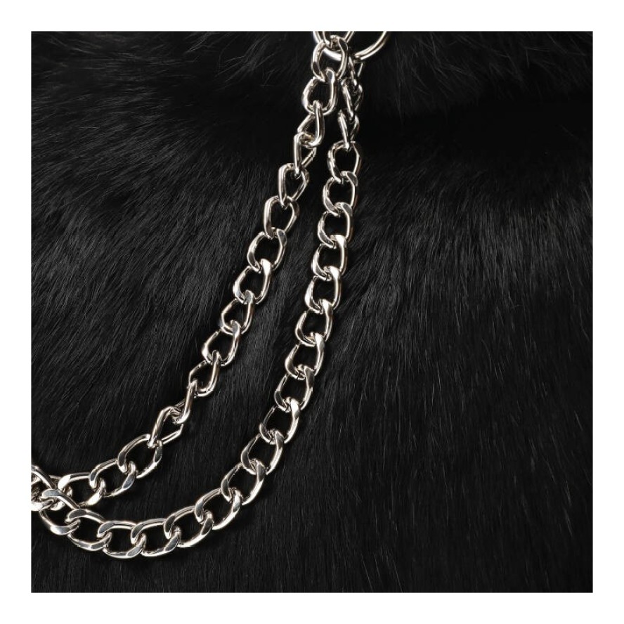 Czarna Torebka Damska Luka-Pelli Z Naturalnym Futrem Z Królika