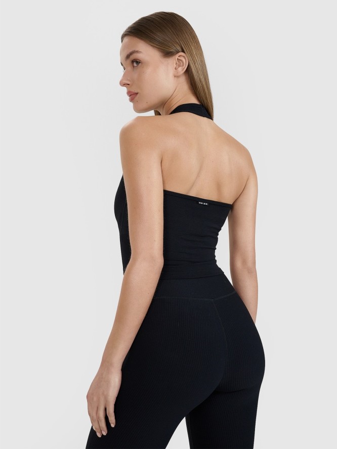 4F Crop top slim gładki damski 4F x Anna Lewandowska - czarny S