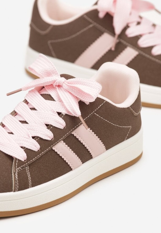 Brązowe Sneakersy Ozdobione Motywem Pasków Flortewi
