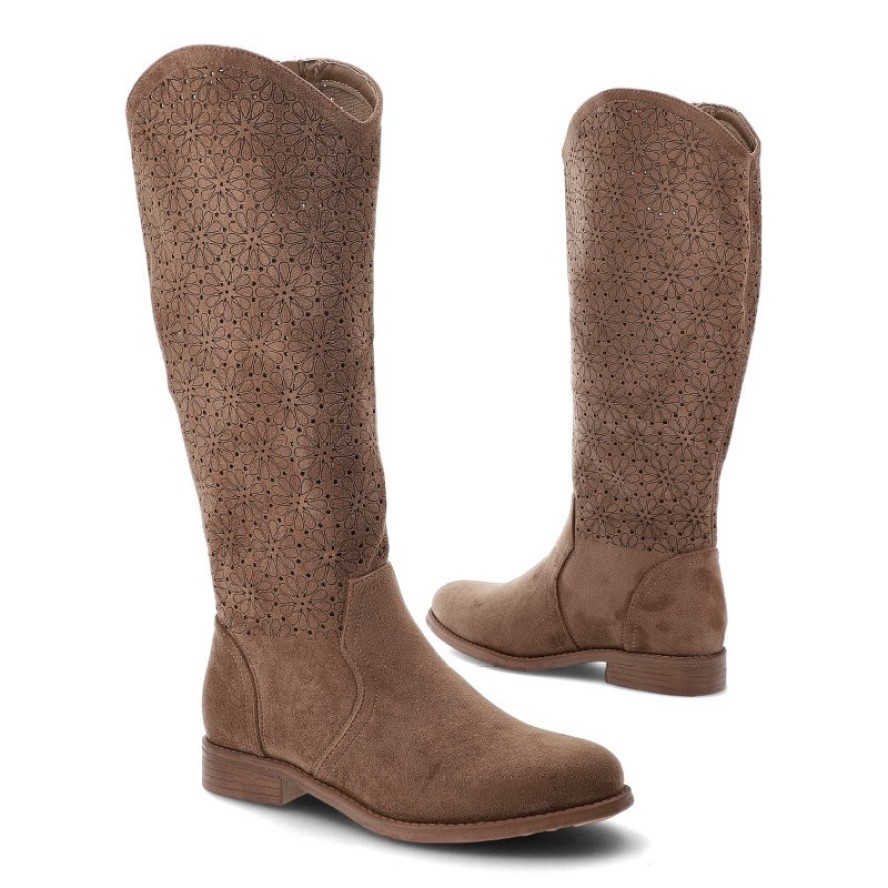 Brązowe Kozaki S.Barski Ażurowe Obuwie Damskie