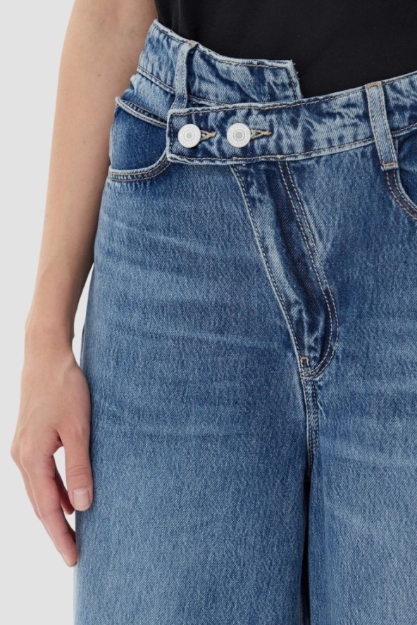 GUESS Niebieskie jeansy damskie z szeroką nogawką, Rozmiar XS
