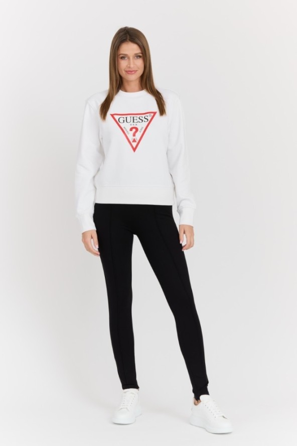 GUESS Biała damska bluza z dużym logo Original Fleece, Rozmiar S