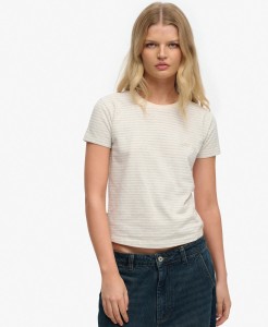 superdry Dopasowany T-shirt w paski z logo – Glacier Grey Marl Stripe