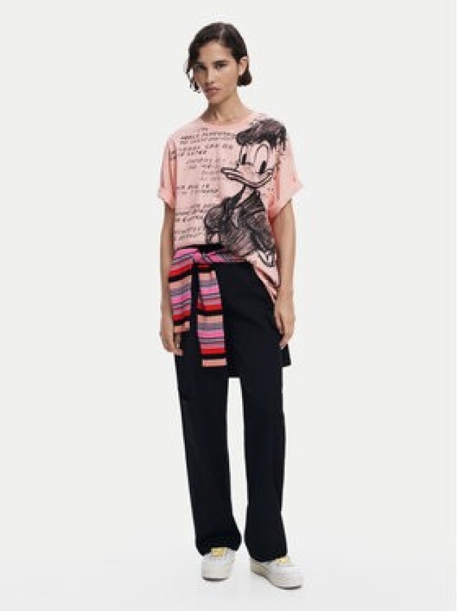 Desigual T-Shirt Donald 25SWTKAH Różowy Loose Fit