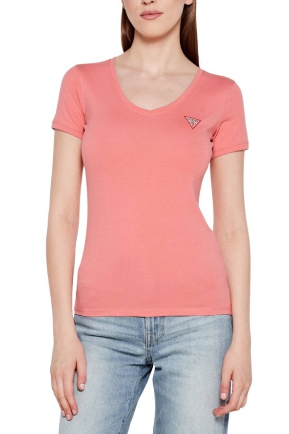 GUESS Różowy damski t-shirt Mini Triangle, Rozmiar M