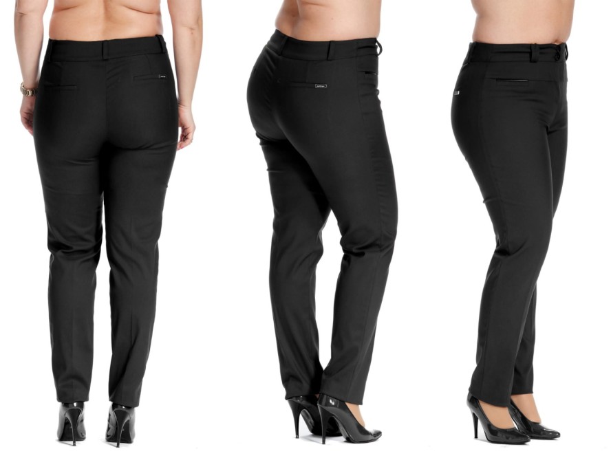 Casualowe czarne spodnie cygaretki Bruna w kant PLUS SIZE