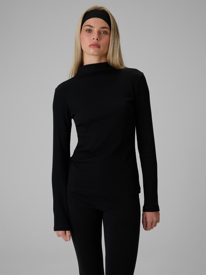 4F Longsleeve slim z prążkowanej dzianiny damski - czarny M
