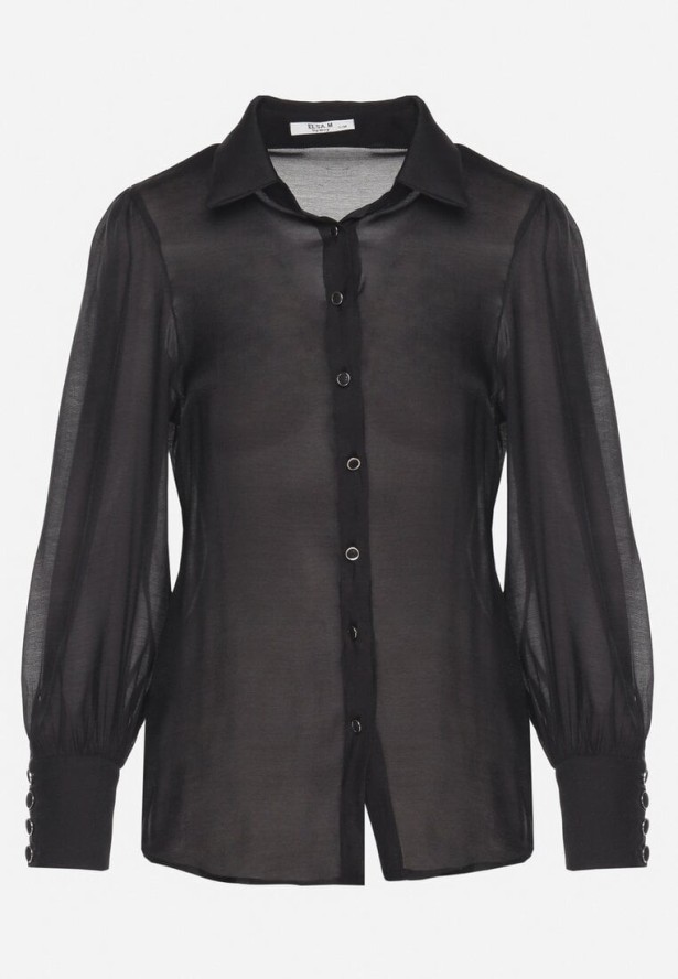 Czarna Klasyczna Koszula z Wiskozą Linarina