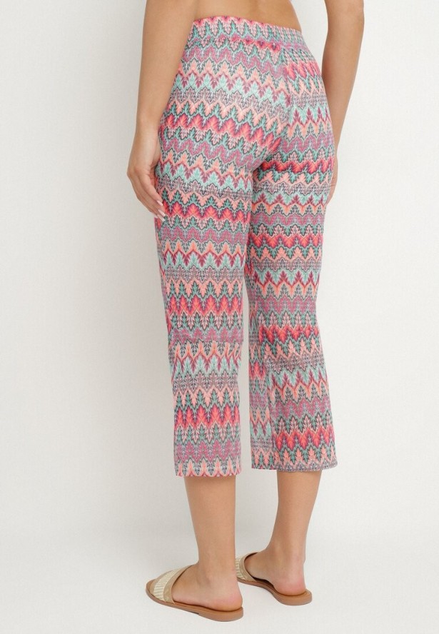 Fuksjowe Spodnie Typu Dzwony z Geometrycznym Wzorem Novivana