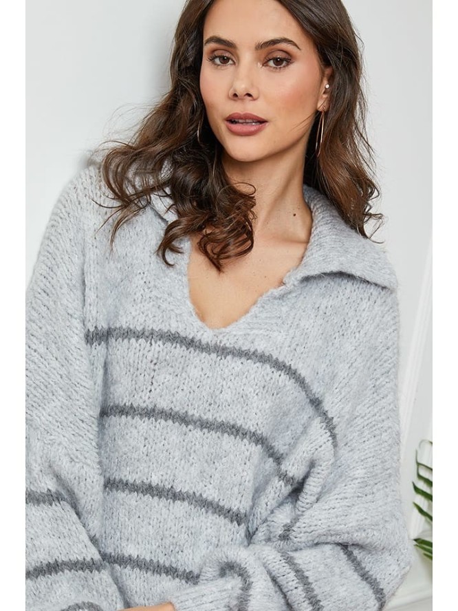 So Cachemire Sweter "Althena" w kolorze jasnoszaro-granatowym rozmiar: L