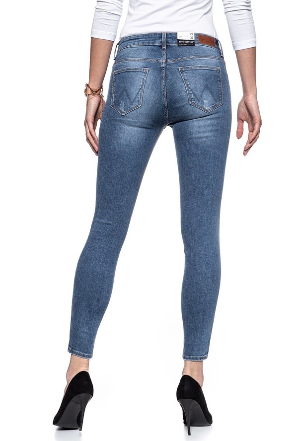 WRANGLER CROP SKINNY DAMAGED BLUE W28MLU86J
