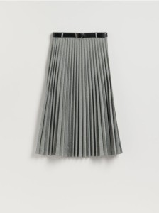 Plisowana spódnica midi z paskiem - jasnoszary