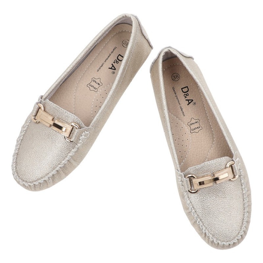 Złote Mokasyny S.Barski Eleganckie Obuwie Damskie Na Płaskiej Podeszwie