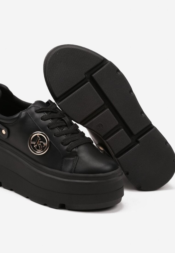 Czarne Sneakersy Vices na Grubej Podeszwie z Metaliczną Ozdobą Tatorelis