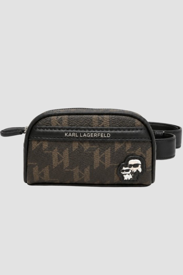 KARL LAGERFELD Czarny pasek damski z mini saszetką Ikon Monogram, Rozmiar 95