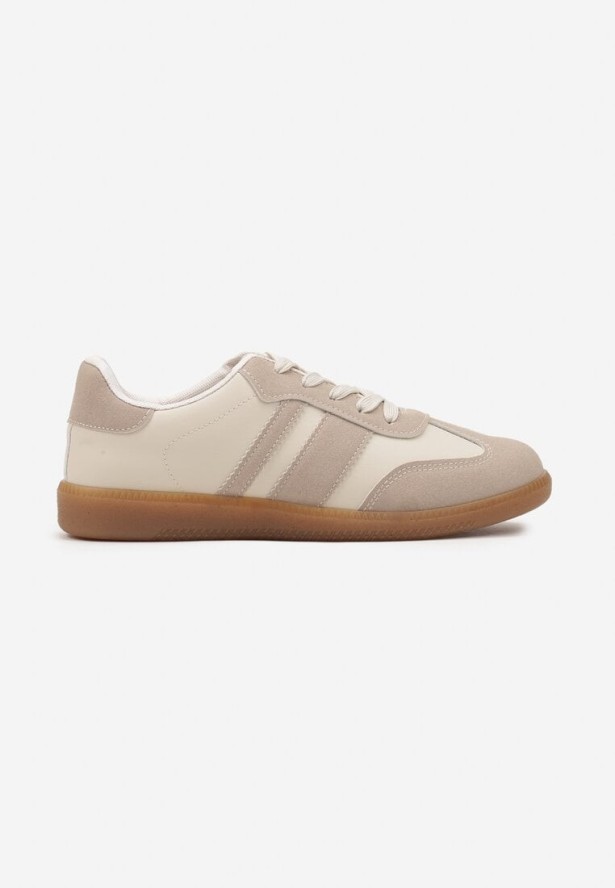 Beżowo-Białe Sneakersy Tenisówki z Ozdobnymi Paskami Danavin
