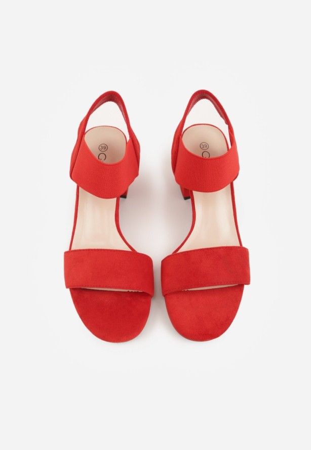 Czerwone Sandały z Imitacji Zamszu na Słupku Ianolis