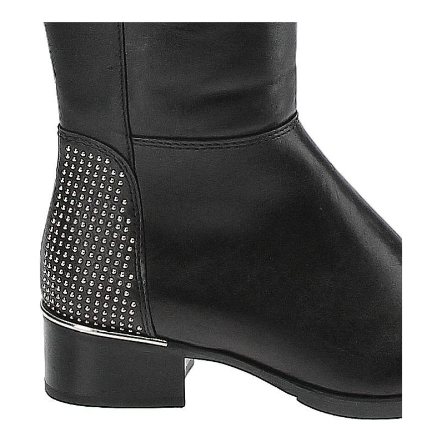 Czarne Kozaki Simen Damskie Skórzane Buty Zimowe