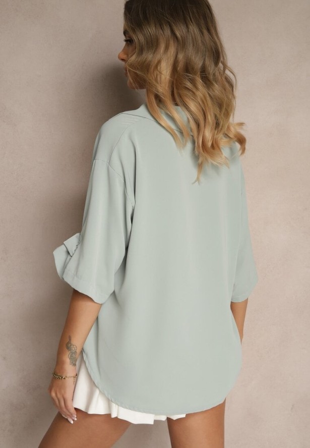 Jasnozielona Koszula Ozdobiona Kwiatami 3DTenisela