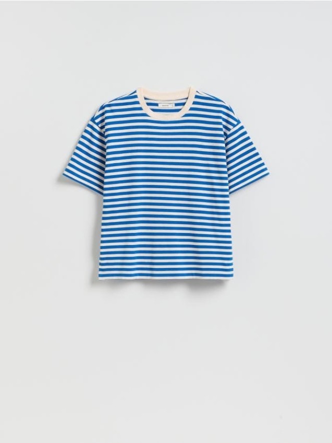Bawełniany t-shirt w paski - kremowy