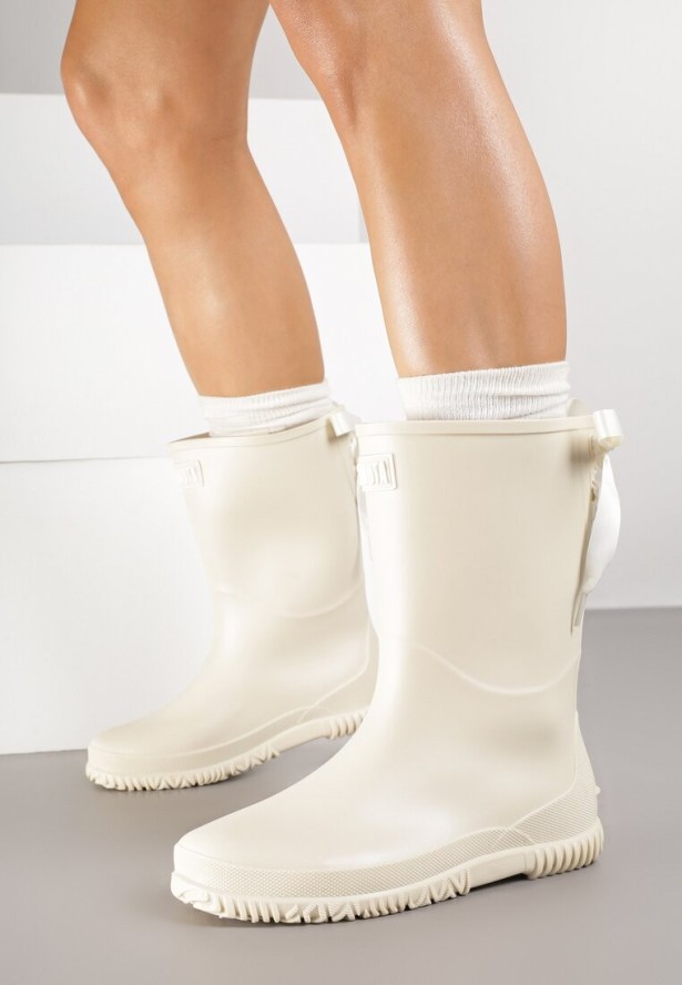 Beżowe Kalosze Ozdobione Wiązaniem Pinelle