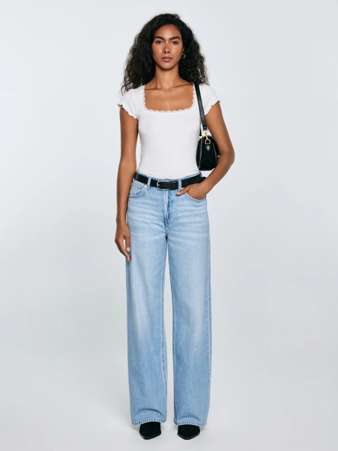 Jeansy damskie z szeroką nogawką niebieskie Atrea 195