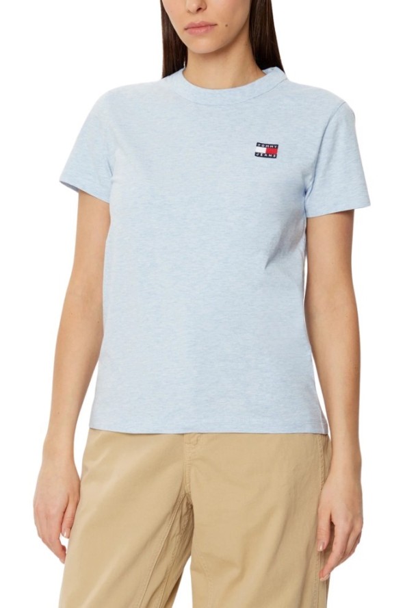 TOMMY JEANS Błękitny damski t-shirt z małym logo, Rozmiar L