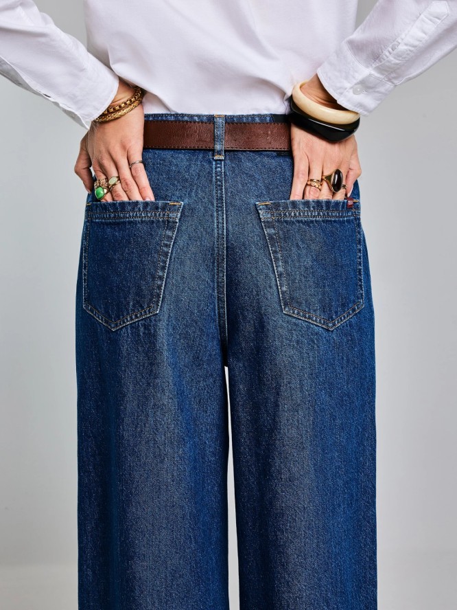 Jeansy damskie z szeroką nogawką granatowe Emily 532