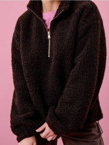 Bluza sherpa ze stójką na zamek - brązowy