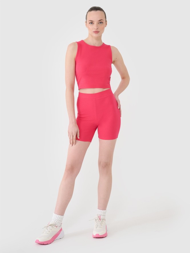 4F Legginsy krótkie dzianinowe damskie - różowe XS