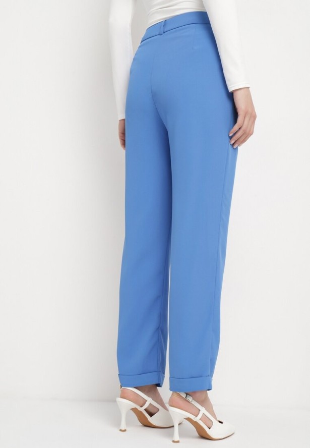 Niebieskie Spodnie o Klasycznym Fasonie z Podwiniętymi Nogawkami z Ukrytym Suwakiem Wilelma