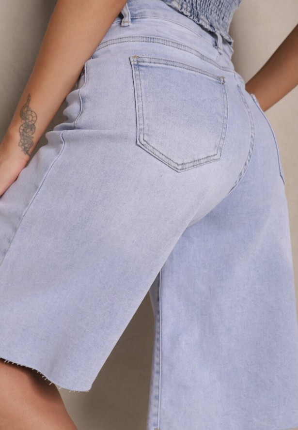Jasnoniebieskie Bawełniane Szorty Jeansowe w Stylu Bermudów High Waist Tenizea