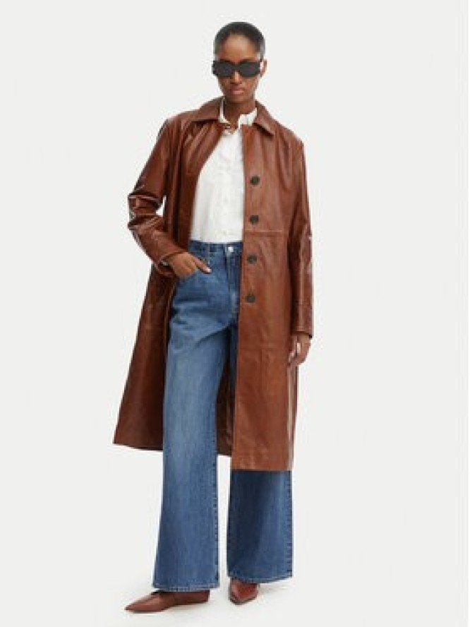 MAX&Co. Płaszcz skórzany Doppia 2616471021200 Brązowy Regular Fit