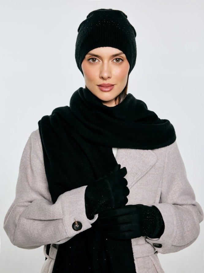 Rękawiczki damskie z ozdobnymi kryształkami czarne Cristali 906