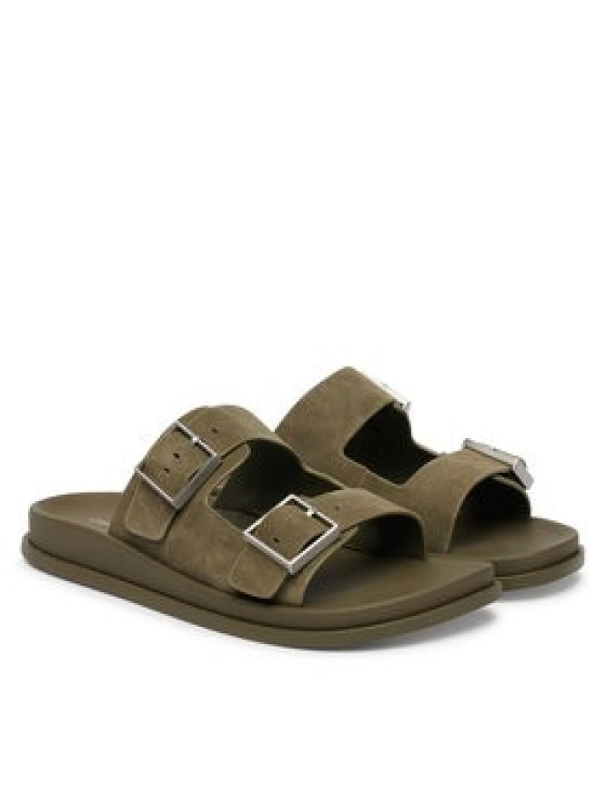 Calvin Klein Klapki City Sandal Buckle Suede HW0HW03130 Zielony