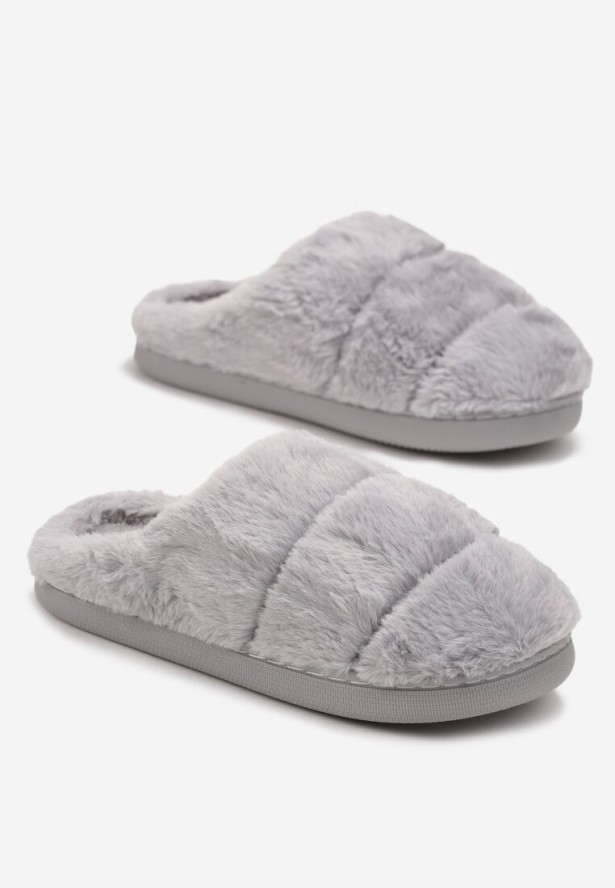 Szare Kapcie z Miękkiego Futerka z Zakrytym Noskiem Naveritte
