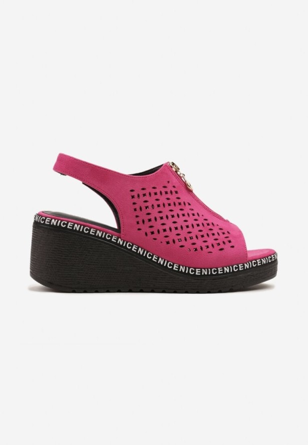 Fuksjowe Sandały Vices na Koturnie z Ażurową Cholewką i Suwakiem Linalunea