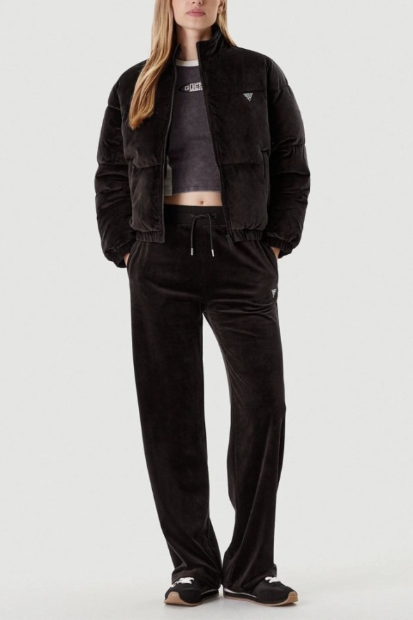 GUESS Сzarna zamszowa kurtka damska Couture Puffer, Rozmiar XS