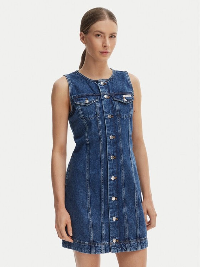 Calvin Klein Jeans Sukienka jeansowa LV047F761G Granatowy Slim Fit