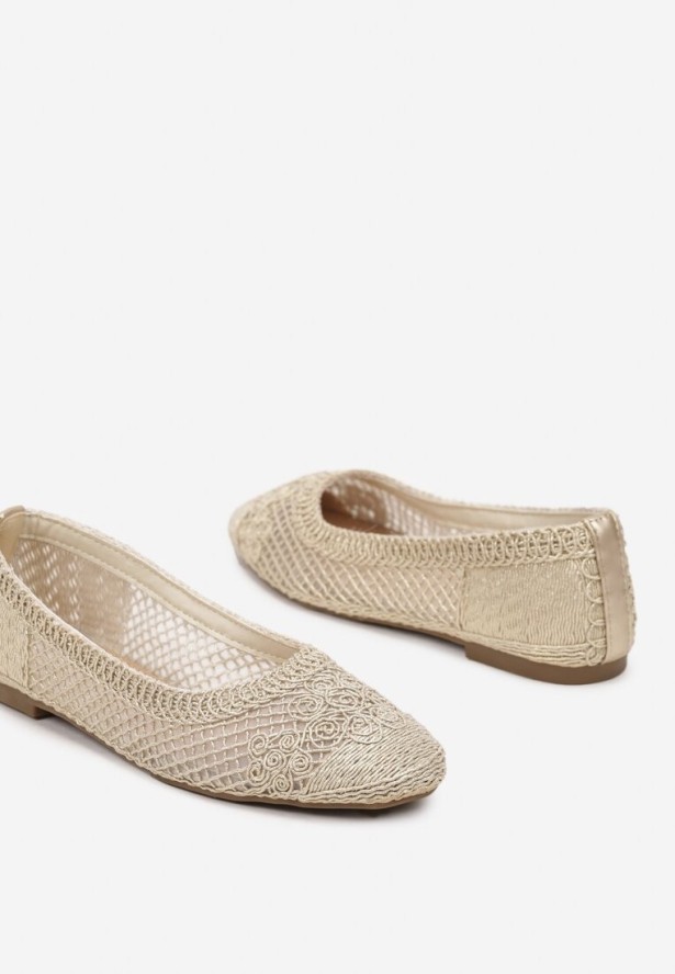 Złote Balerinki Ozdobione Siateczką Landeora