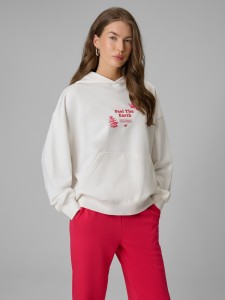 4F Bluza dresowa loose z kapturem damska - biała XL