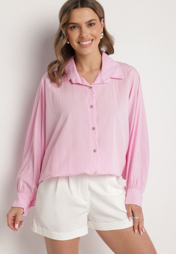 Jasnoróżowa Koszula z Wiskozą o Kroju Nietoperza Sonaretia