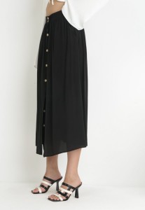 Czarna Spódnica Maxi z Guzikami i Gumką w Pasie Aurorsa