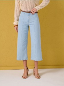 Jeansy culotte z paskiem - niebieski